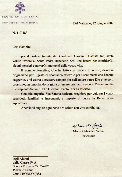 lettera dal Vaticano