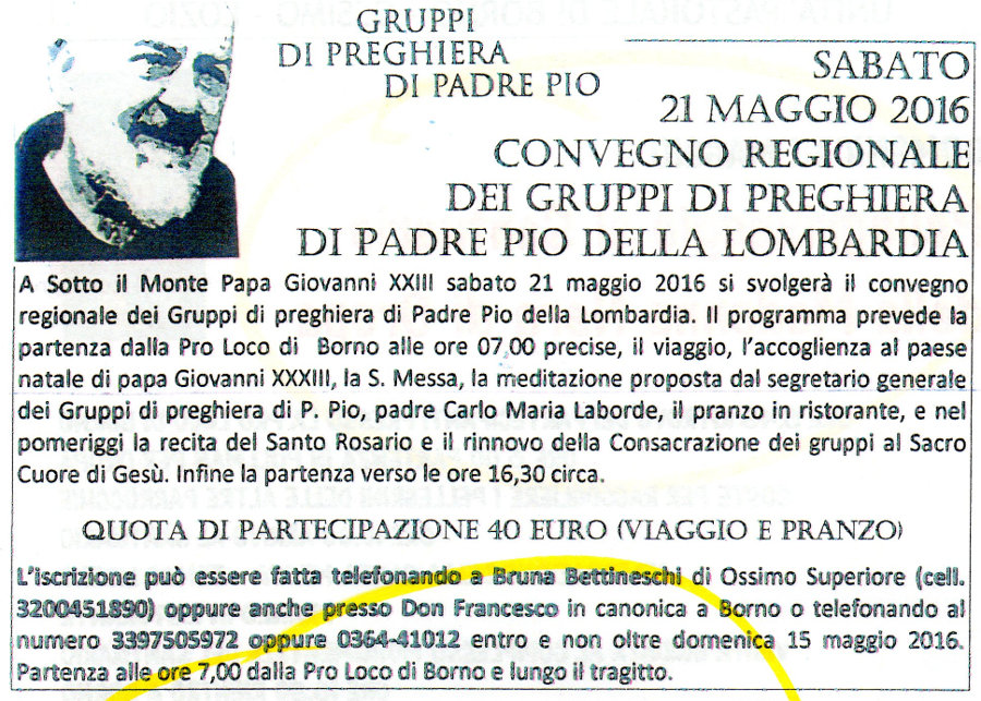 21 maggio 2016 convegno Lombardia gruppi di Padre Pio