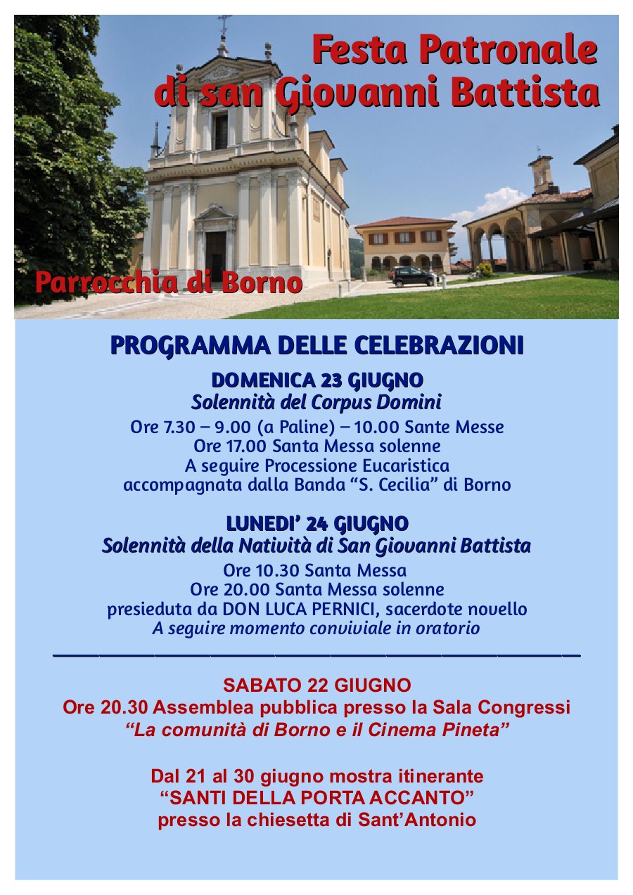 22-23 giugno 2019: Festa patrono borno