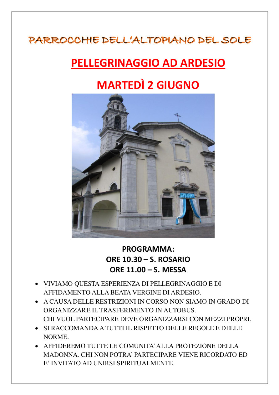 2-6-2020: pellegrinaggio ad Ardesio