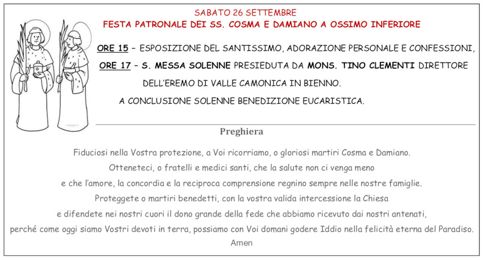26-9-2020 festa ss. Cosma e Damiano Ossimo
