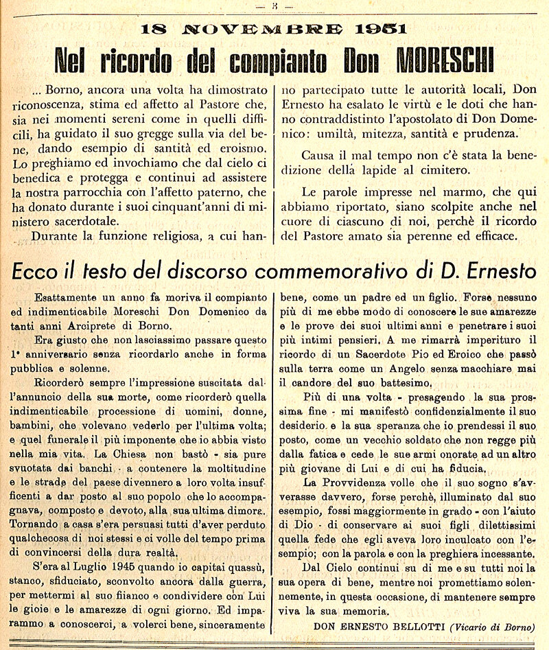La Voce di Borno don Domenico Moreschi