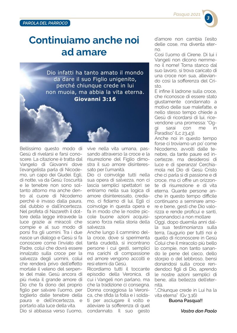 Continuiamo anche noi ad amare