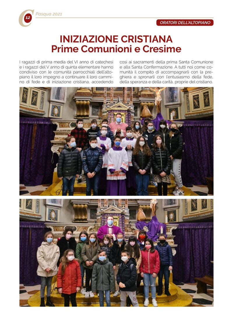 INIZIAZIONE CRISTIANA Prime Comunioni e Cresime
