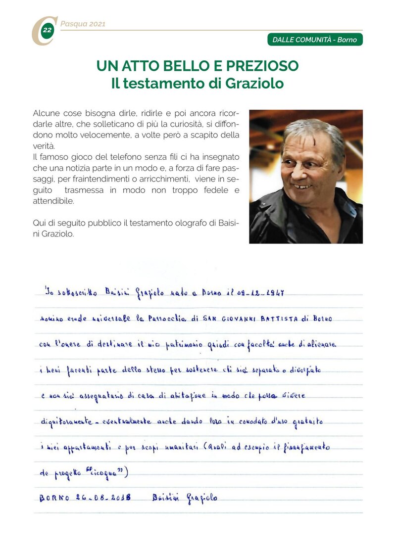 UN ATTO BELLO E PREZIOSO Il testamento di Graziolo