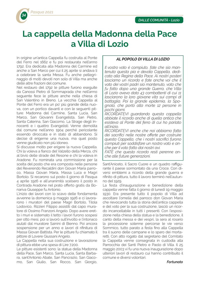 La cappella della Madonna della Pace a Villa di Lozio