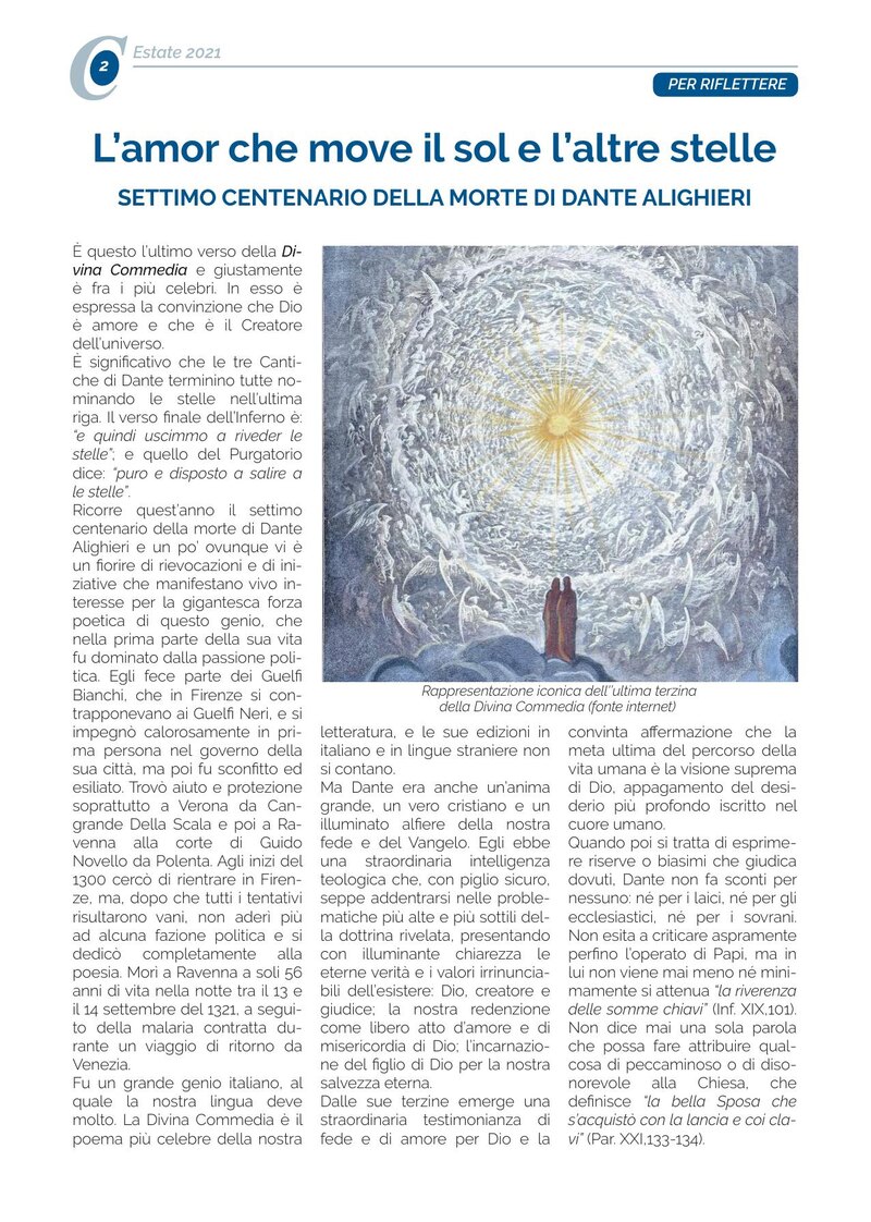 L’amor che move il sol e l’altre stelle Settimo centenario della morte di Dante Alighieri