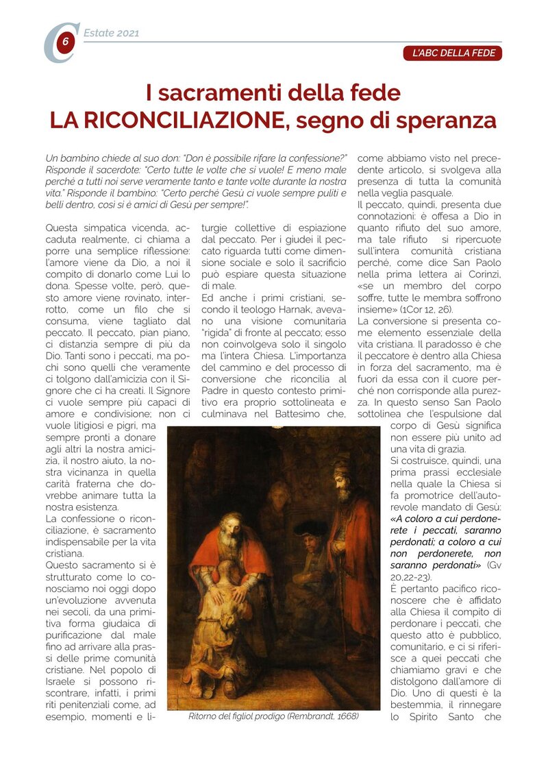 I sacramenti della fede la Riconciliazione, segno di speranza