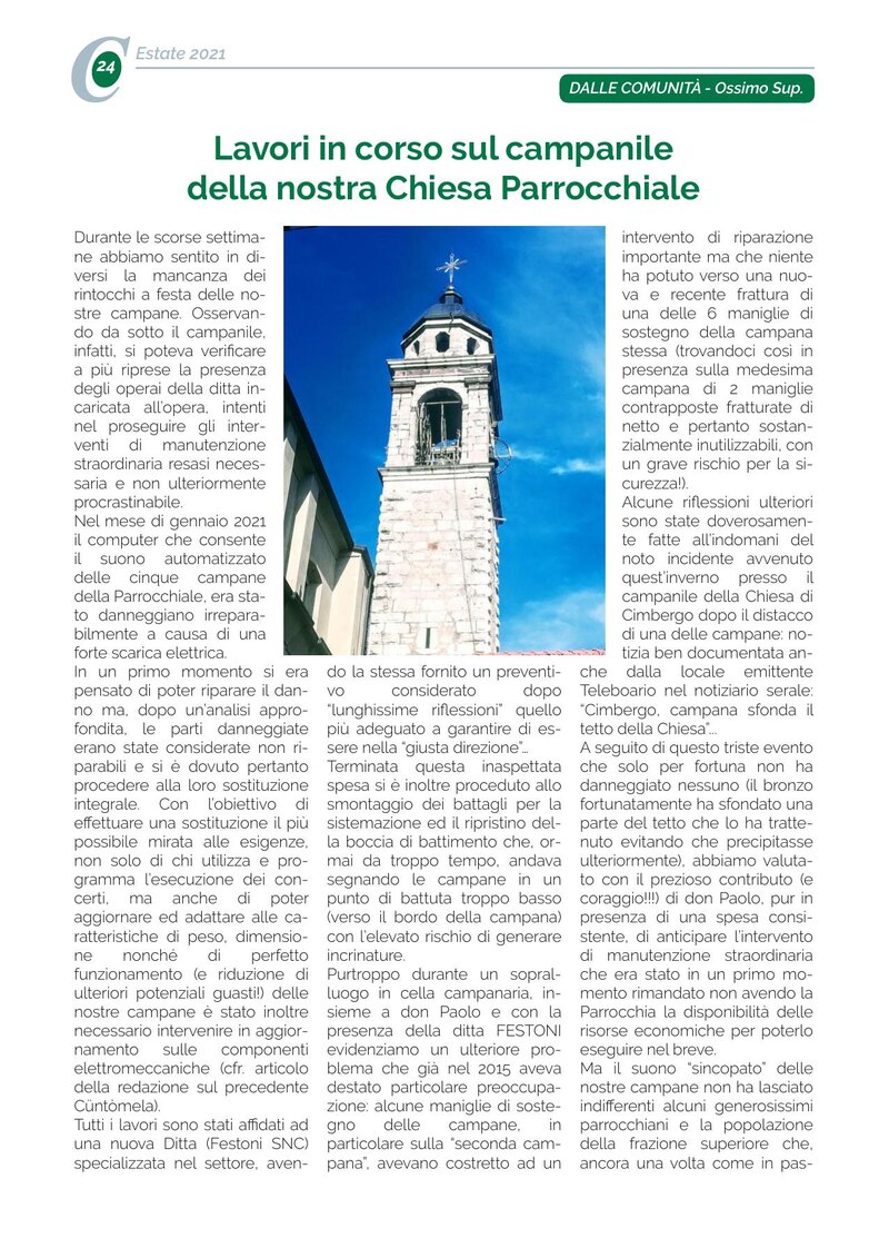 Lavori in corso sul campanile della nostra Chiesa Parrocchiale