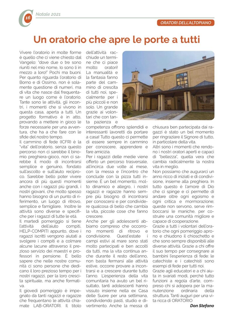 Un oratorio che apre le porte a tutti