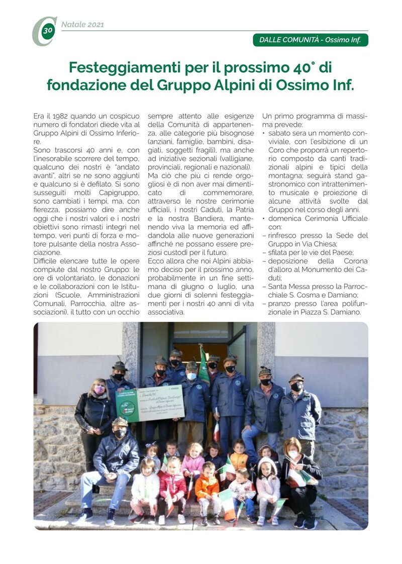Festeggiamenti per il prossimo 40° di fondazione del Gruppo Alpini di Ossimo Inf.