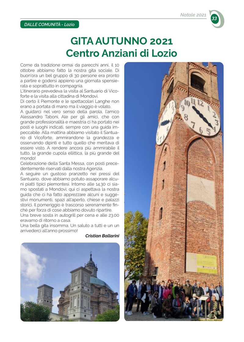 GITA AUTUNNO 2021 Centro Anziani di Lozio