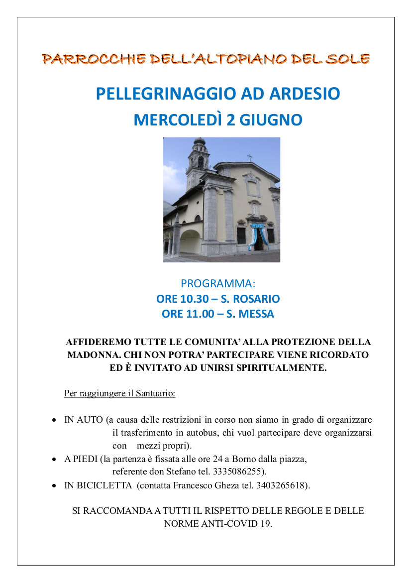 2-6-2021: pellegrinaggio ad ardesio