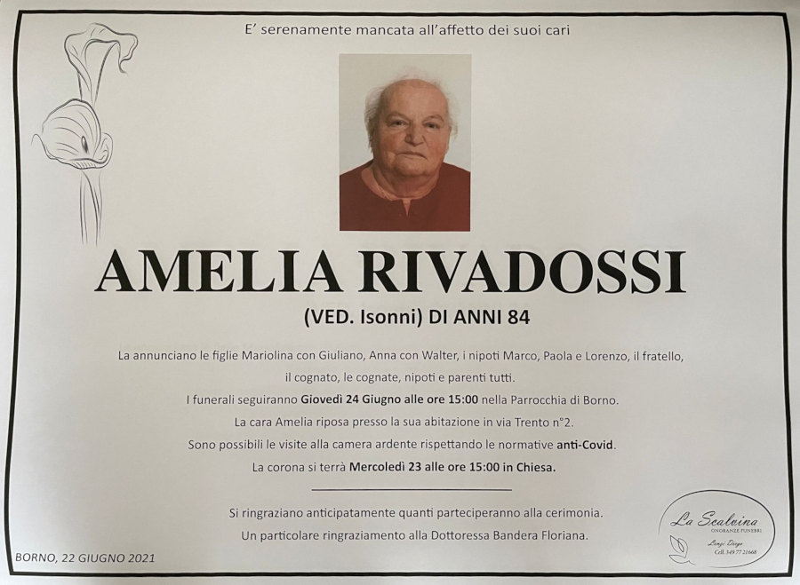 22 giugno 2021: def amelia rivadossi