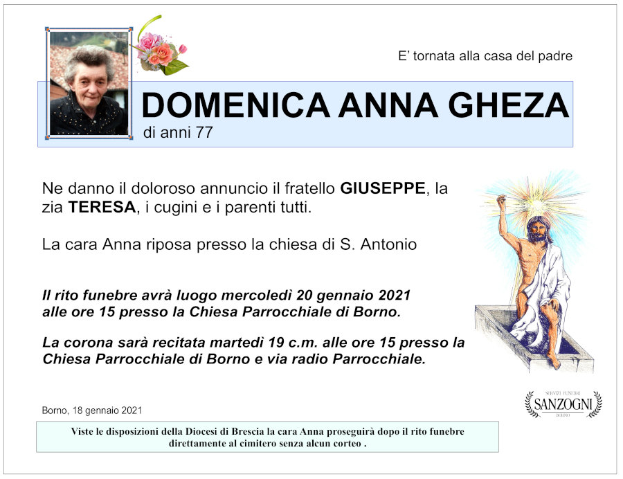 18-1-2021 defunto domenica anna gheza