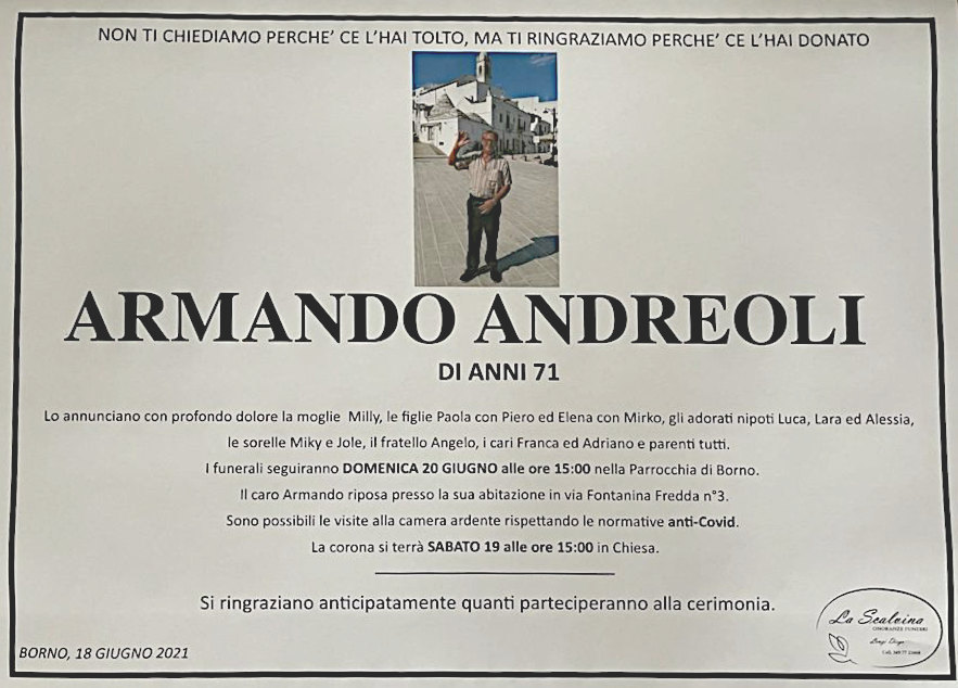 18 giugno 2021: def armando andreoli