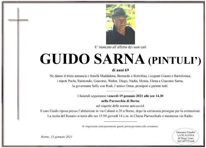 13-1-2021 defunto Guido sarna Pintulì
