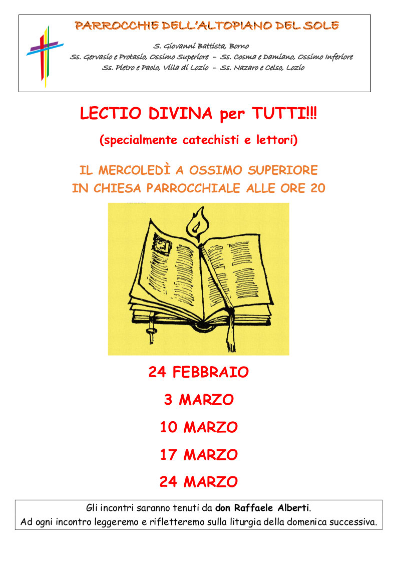 24 feb. 3-10-17-24 marzo 2021 lectio divina con don Raffaele