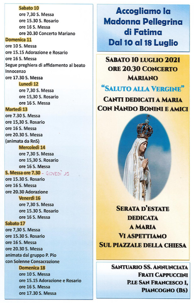 10-18 luglio 2021: Madonna pellegrina all'Annunciata