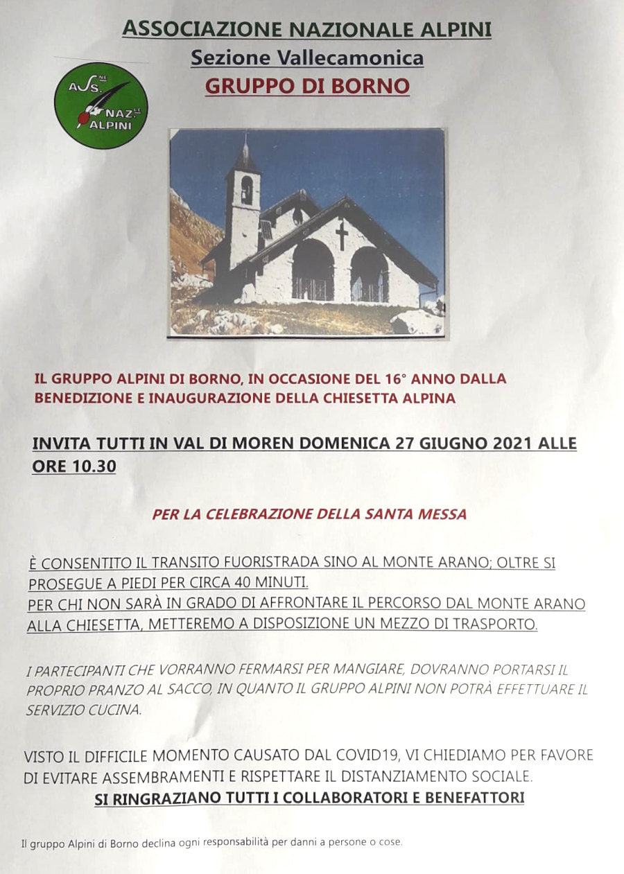 27 giugno 2021: festa s. messa val di moren