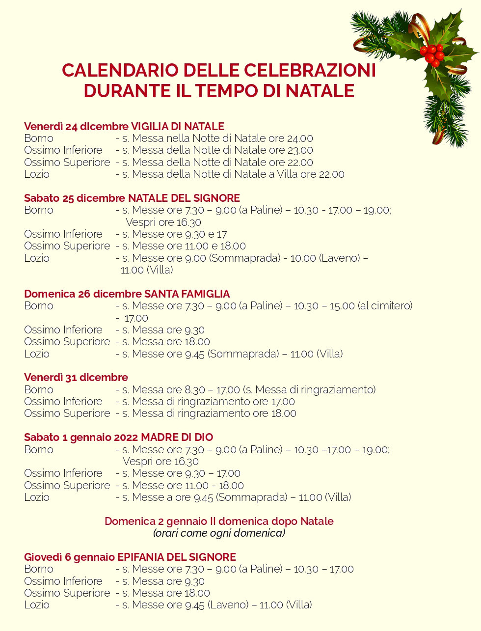 orari s. messe natale 2021