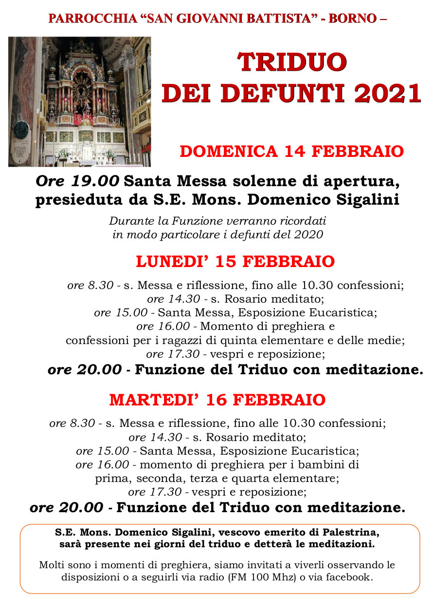 14-15-16 feb. 2021 Triduo dei defunti a borno