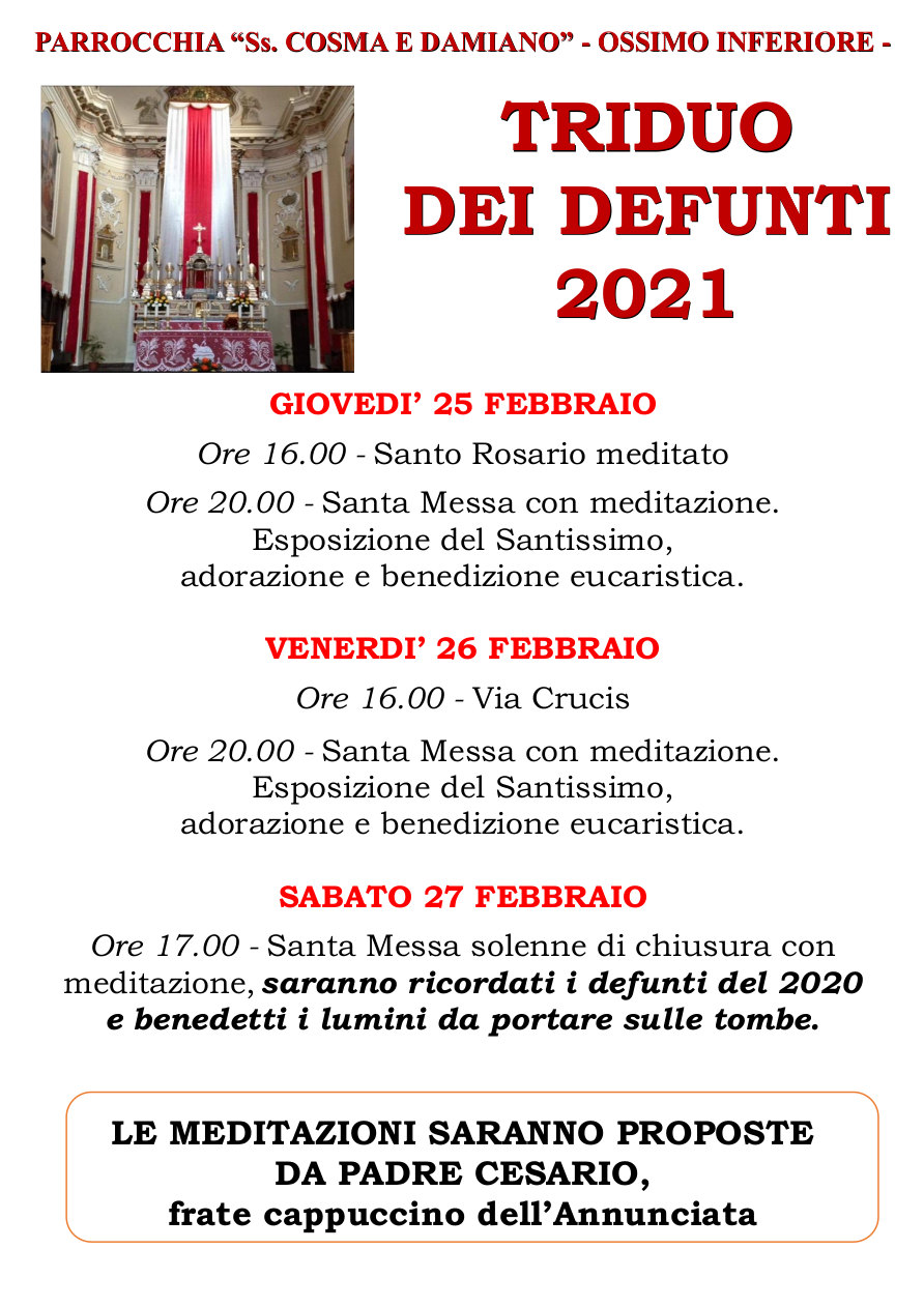 25-26-27 feb. 2021 Triduo dei defunti a ossimo