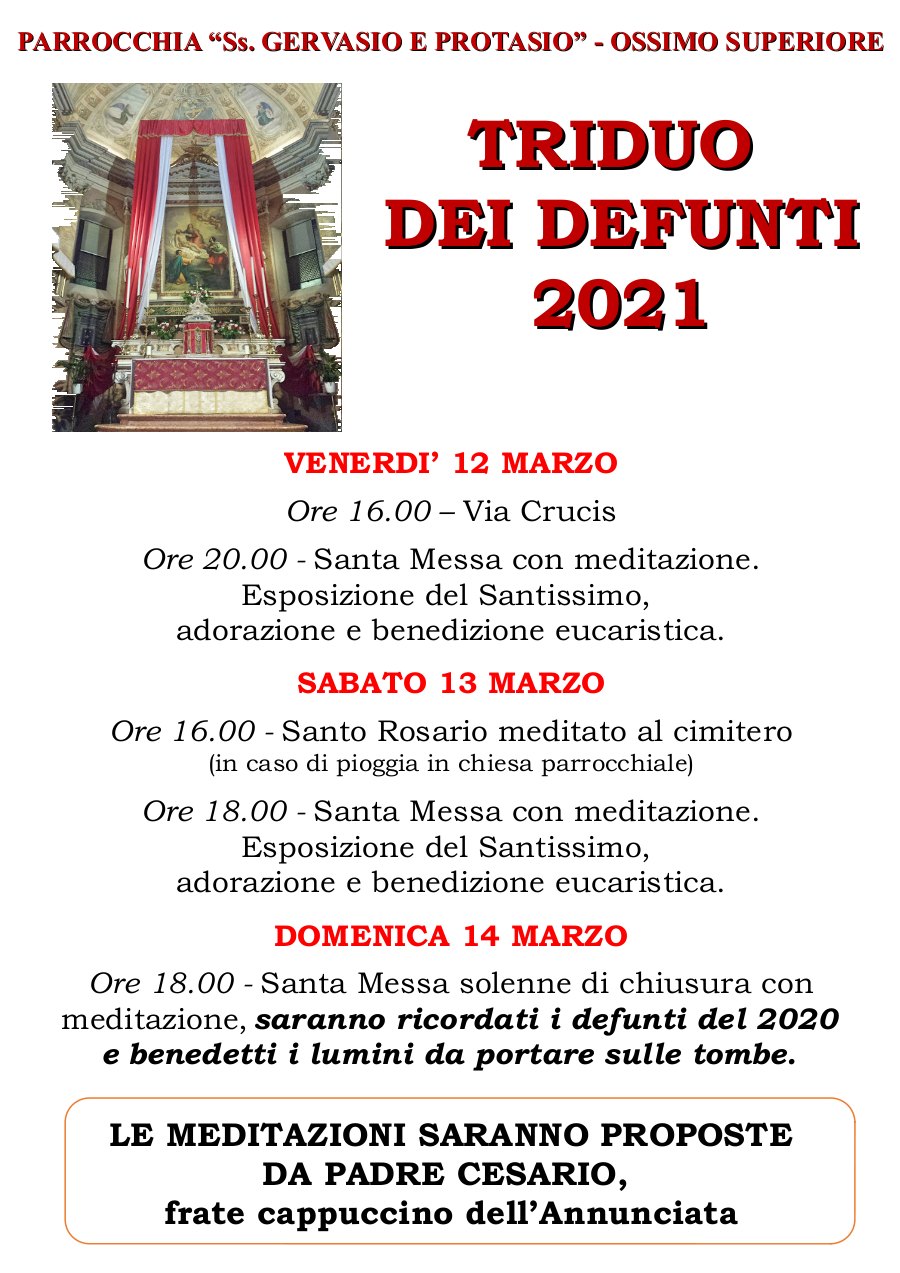 12-13-14 marzo 2021: Triduo dei morti ad Ossimo sup.