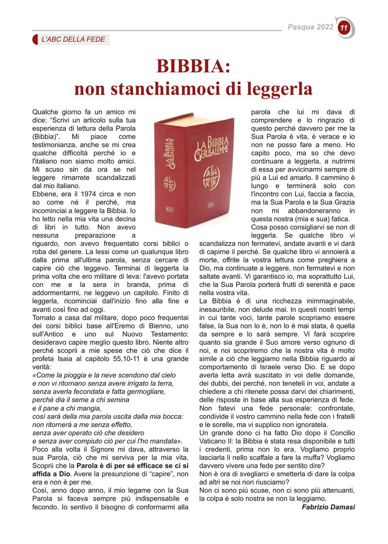 BIBBIA: non stanchiamoci di leggerla