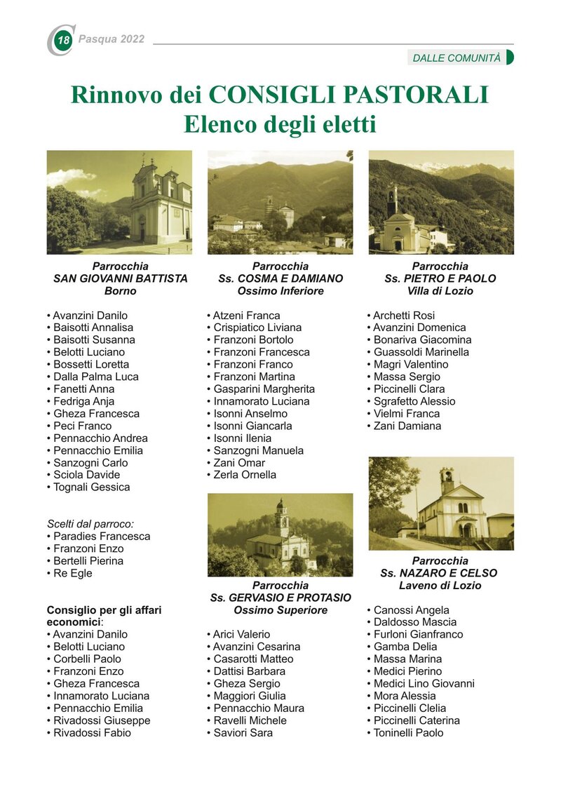 Rinnovo dei CONSIGLI PASTORALI Elenco degli eletti
