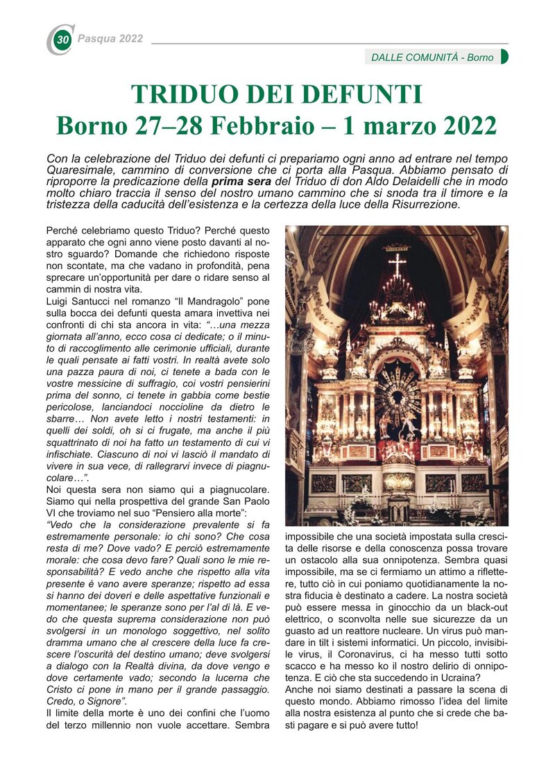 TRIDUO DEI DEFUNTI Borno 27–28 Febbraio – 1 marzo 2022