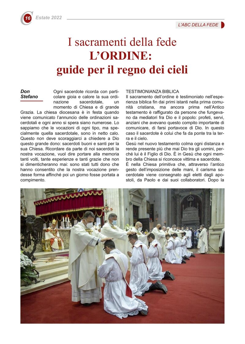 I sacramenti della fede L’ORDINE: guide per il regno dei cieli