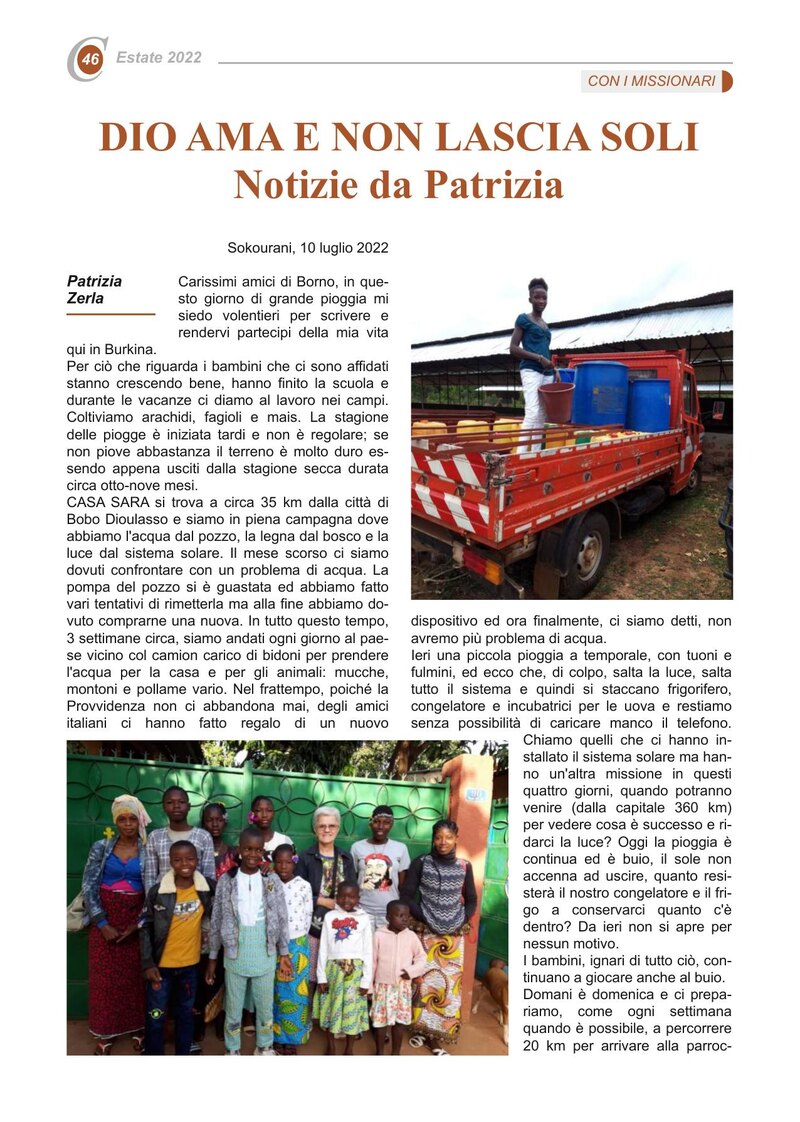 DIO AMA E NON LASCIA SOLI Notizie da Patrizia