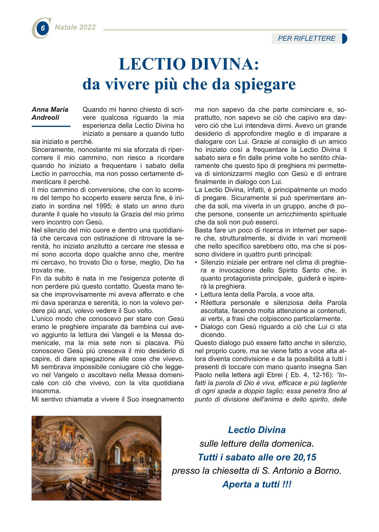 LECTIO DIVINA: da vivere più che da spiegare