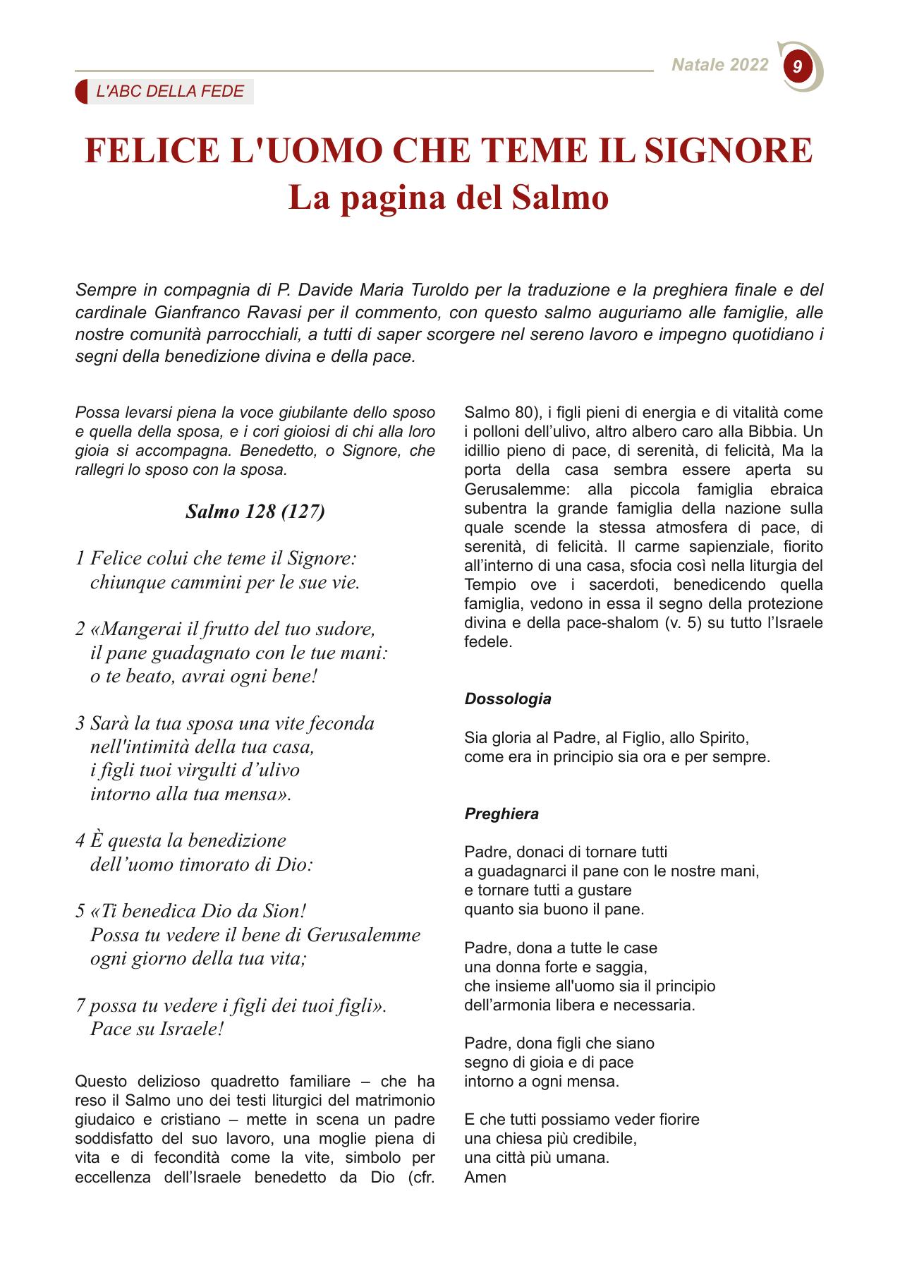 FELICE L'UOMO CHE TEME IL SIGNORE La pagina del Salmo