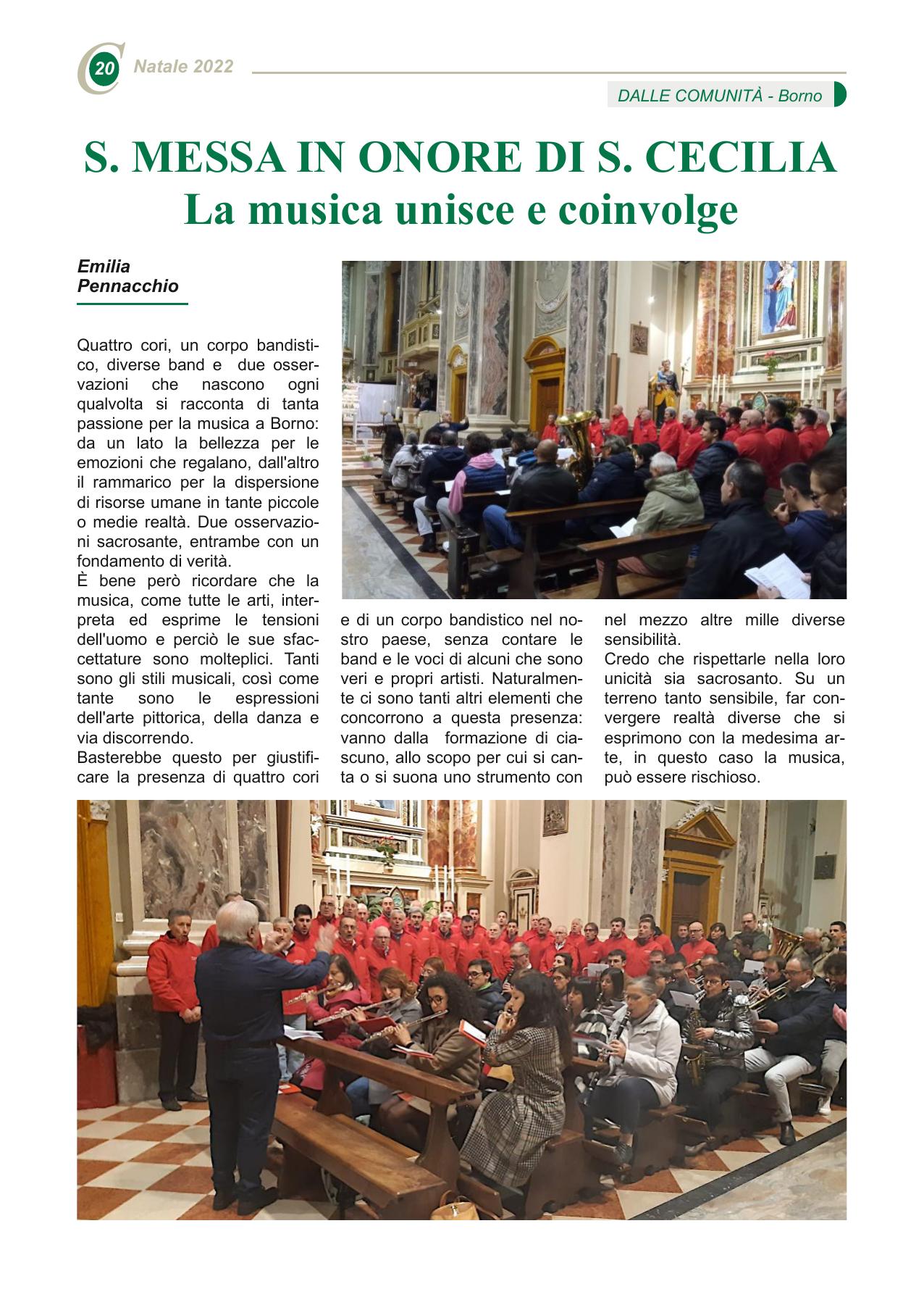 S. MESSA IN ONORE DI S. CECILIA La musica unisce e coinvolge