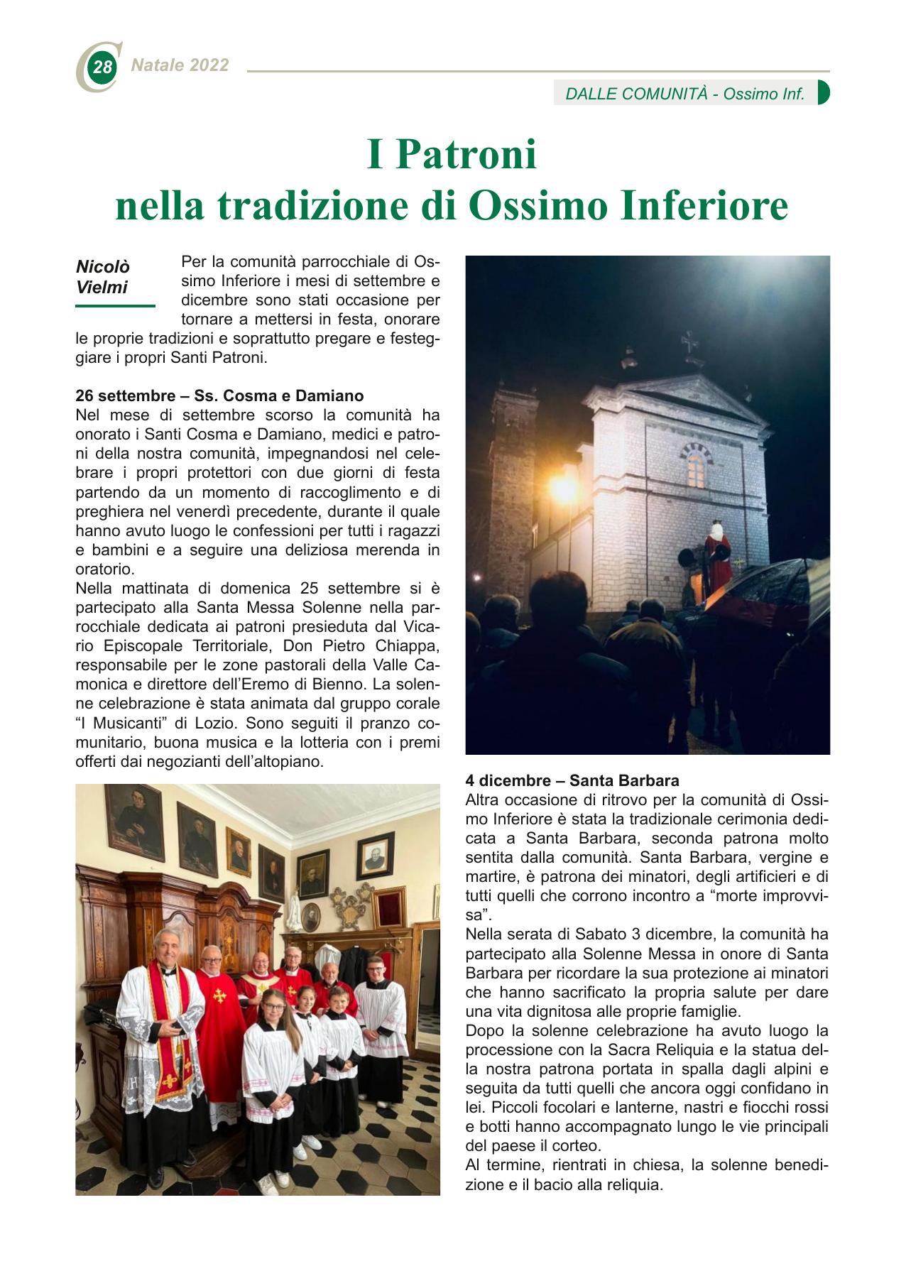 I Patroni nella tradizione di Ossimo Inferiore