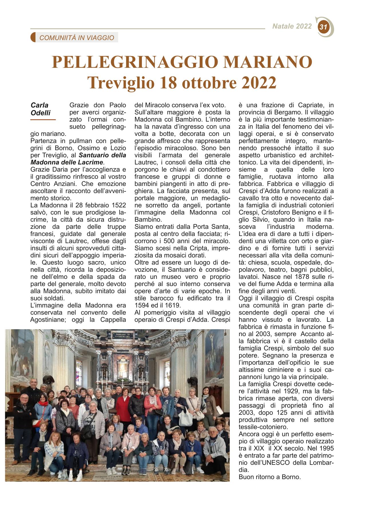 PELLEGRINAGGIO MARIANO Treviglio 18 ottobre 2022