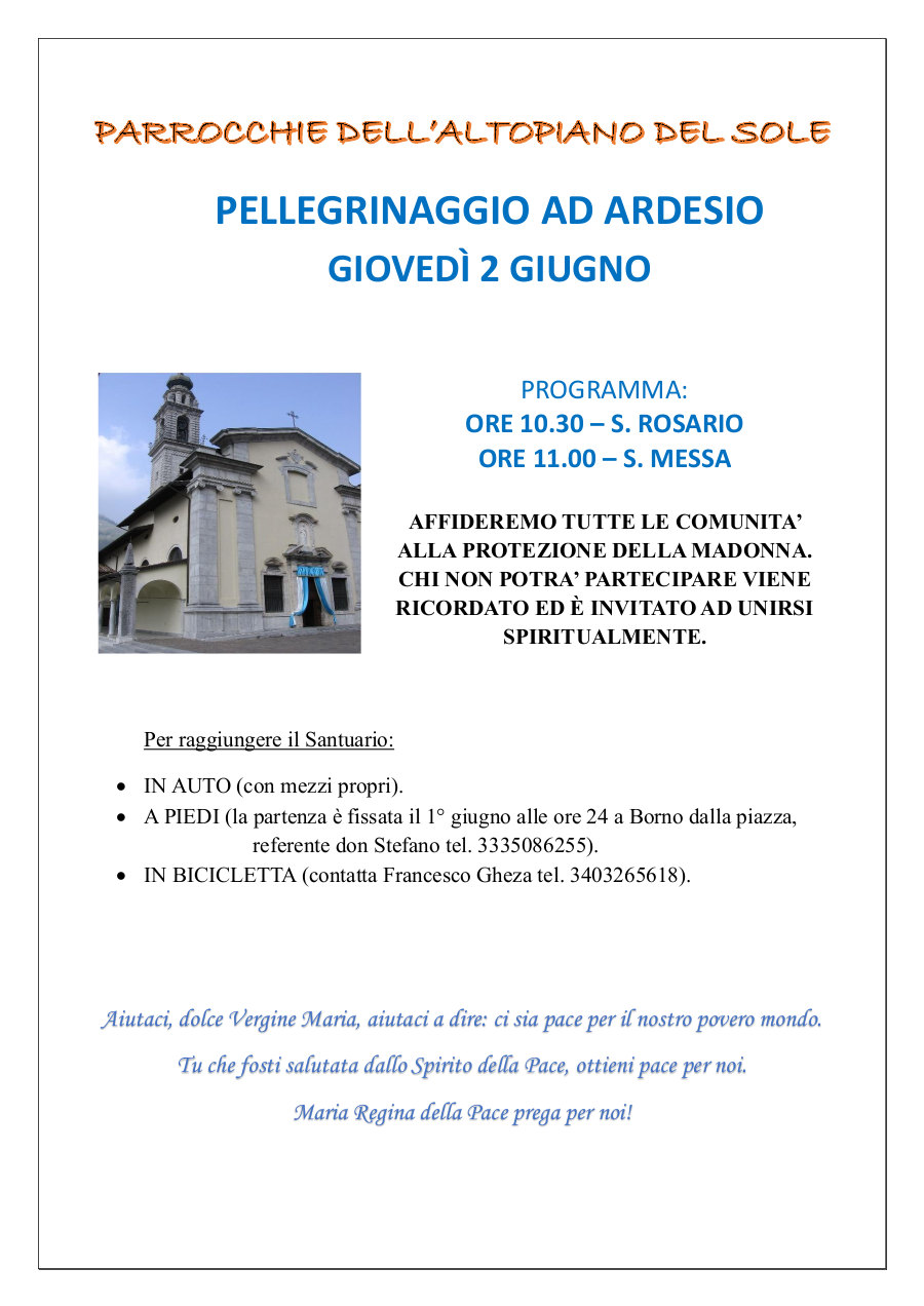 2-6-2022: pellegrinaggio ad Ardesio
