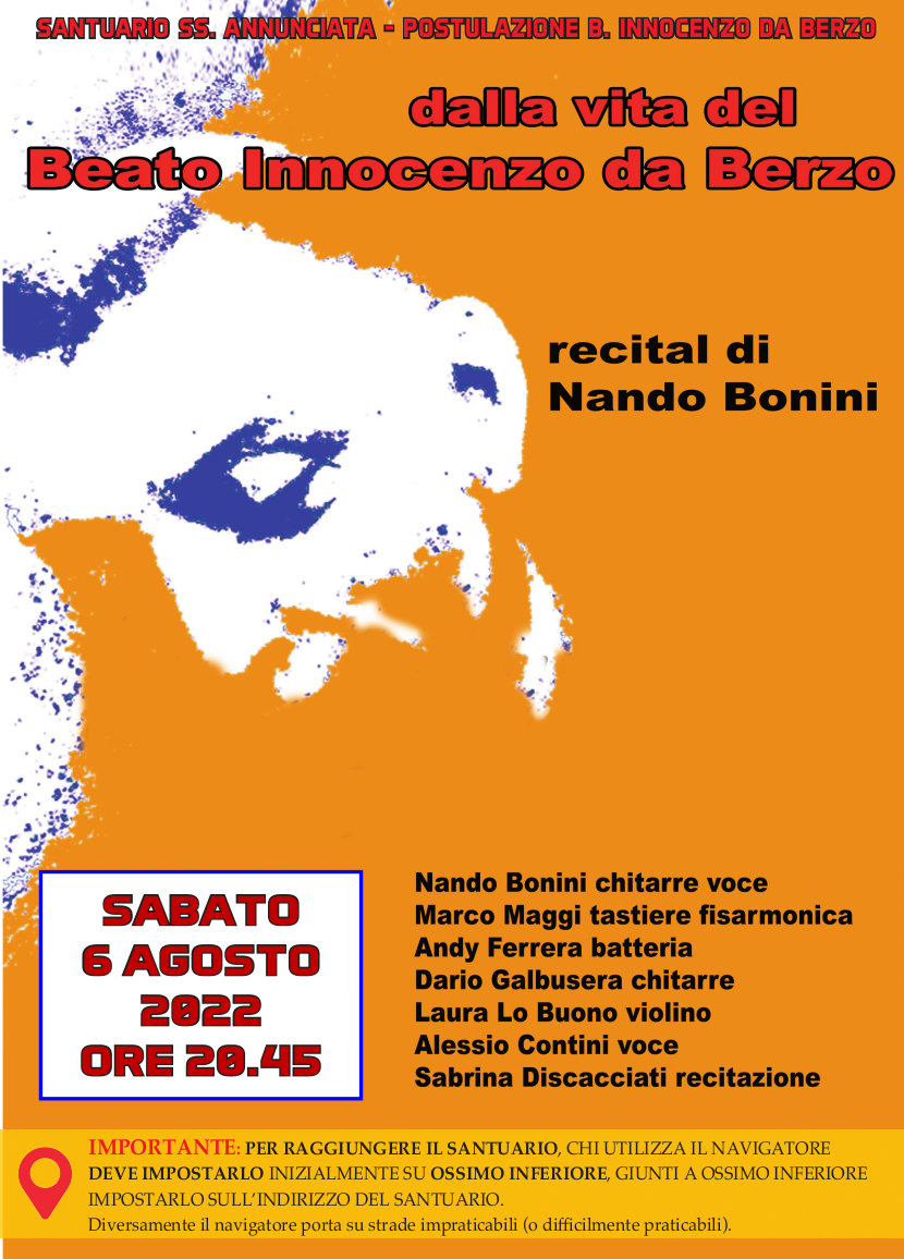 6 agosto 2022: recital sul beato innocenzo all'annunciata