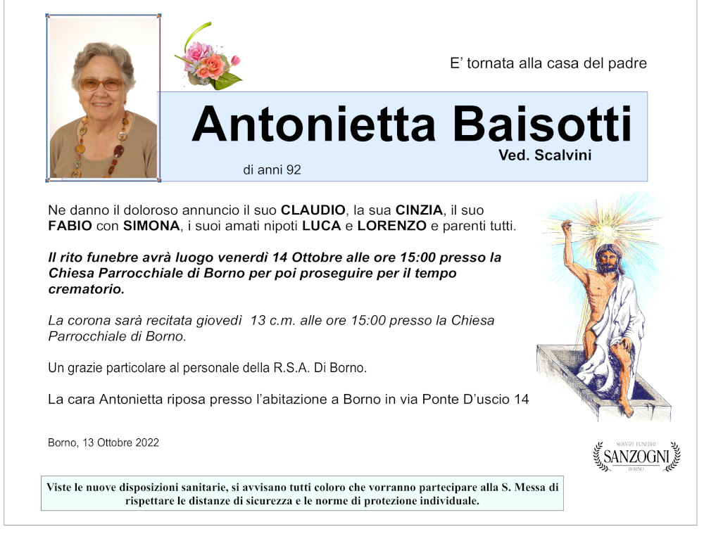 13 ottobre 2022: def antonietta baisotti