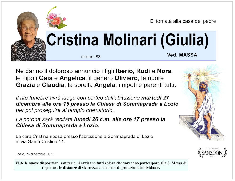 26 dic 2022: def cristina molinari