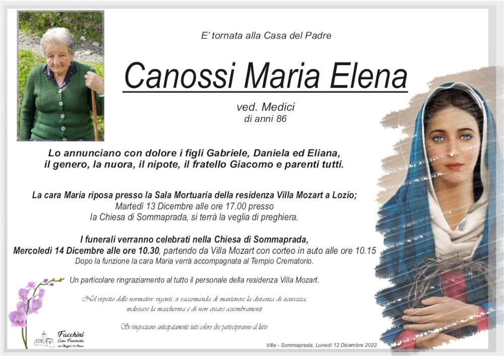 12 dicembre 2022: def maria elena canossi