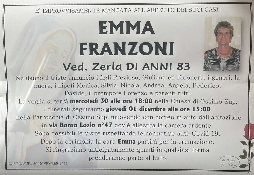 30 novembre 2022: def emma franzoni