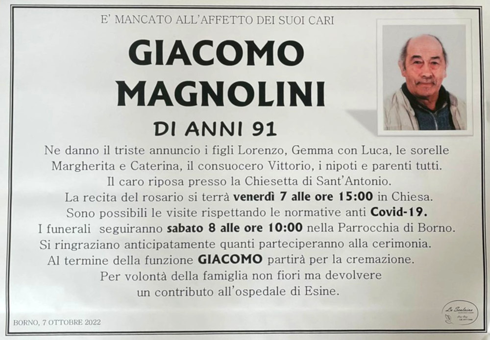 7 ottobre 2022 defunto giacomo magnolini