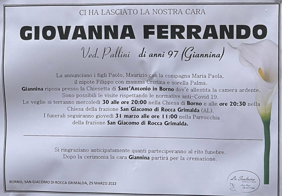 29 marzo 2022: def giovanna ferrando