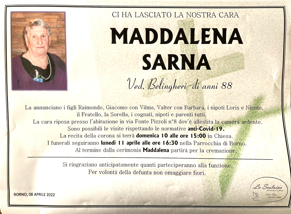 9 aprile 2022: def maddalena sarna