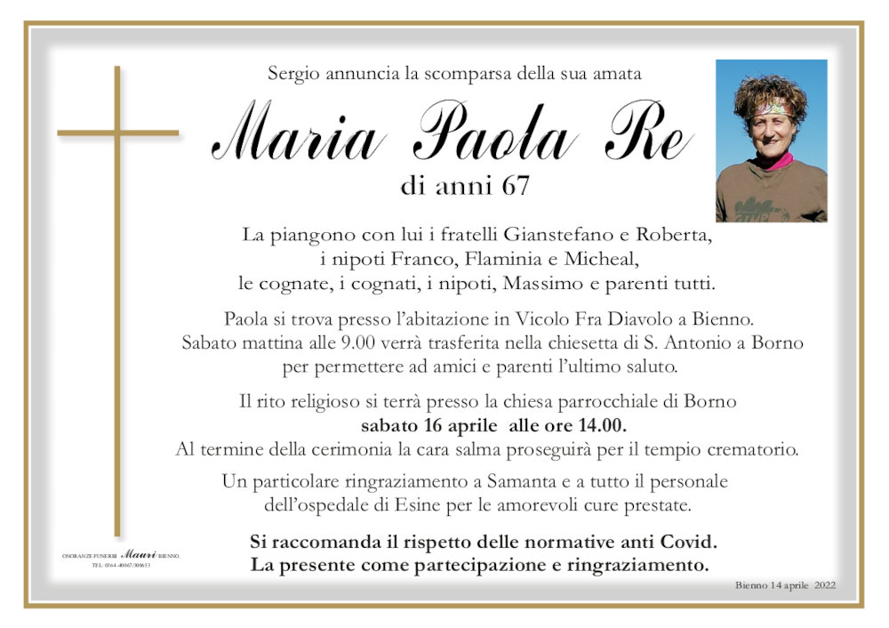 14 aprile 2022: def maria paola re