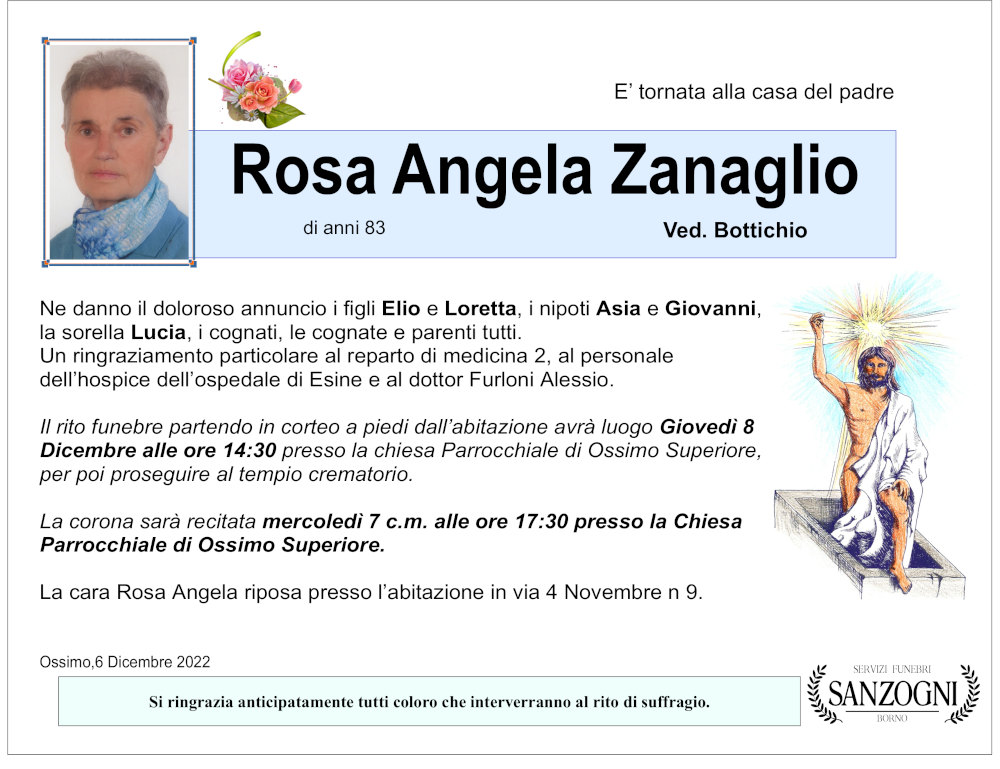 6 dicembre 2022: def rosa angela zanaglio