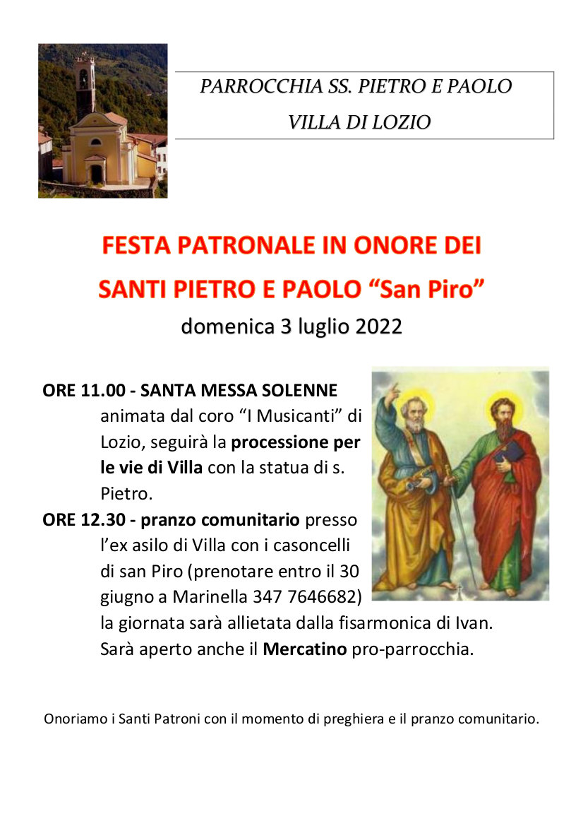 3-7-2022: Festa patroni ss. Pietro e Paolo Villa di Lozio